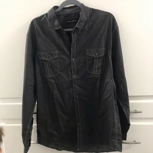 Dark gray long sleeved button down shirt